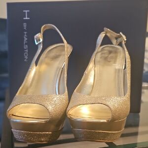 Halston Heritage Sparkling Gold Platform Heels